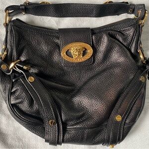 Versace Medallion Tribute Bag – Black Leather w/ Gold Medusa